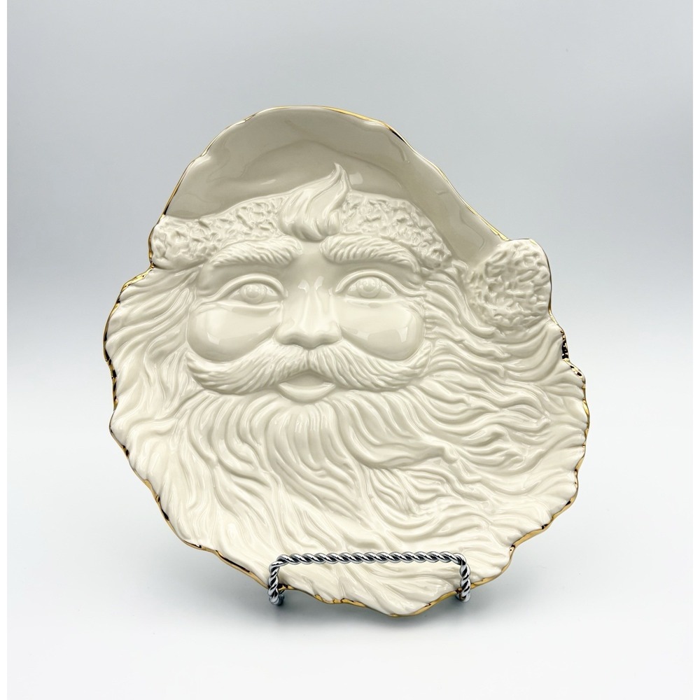 Lefton Santa Claus Plate 2000 White Gold Trim Ceramic Christmas Head Shaped 8"